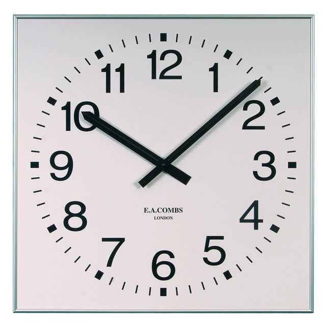 Square open faced time of day clock