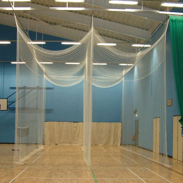 Double cricket bay netting hanging from trackway